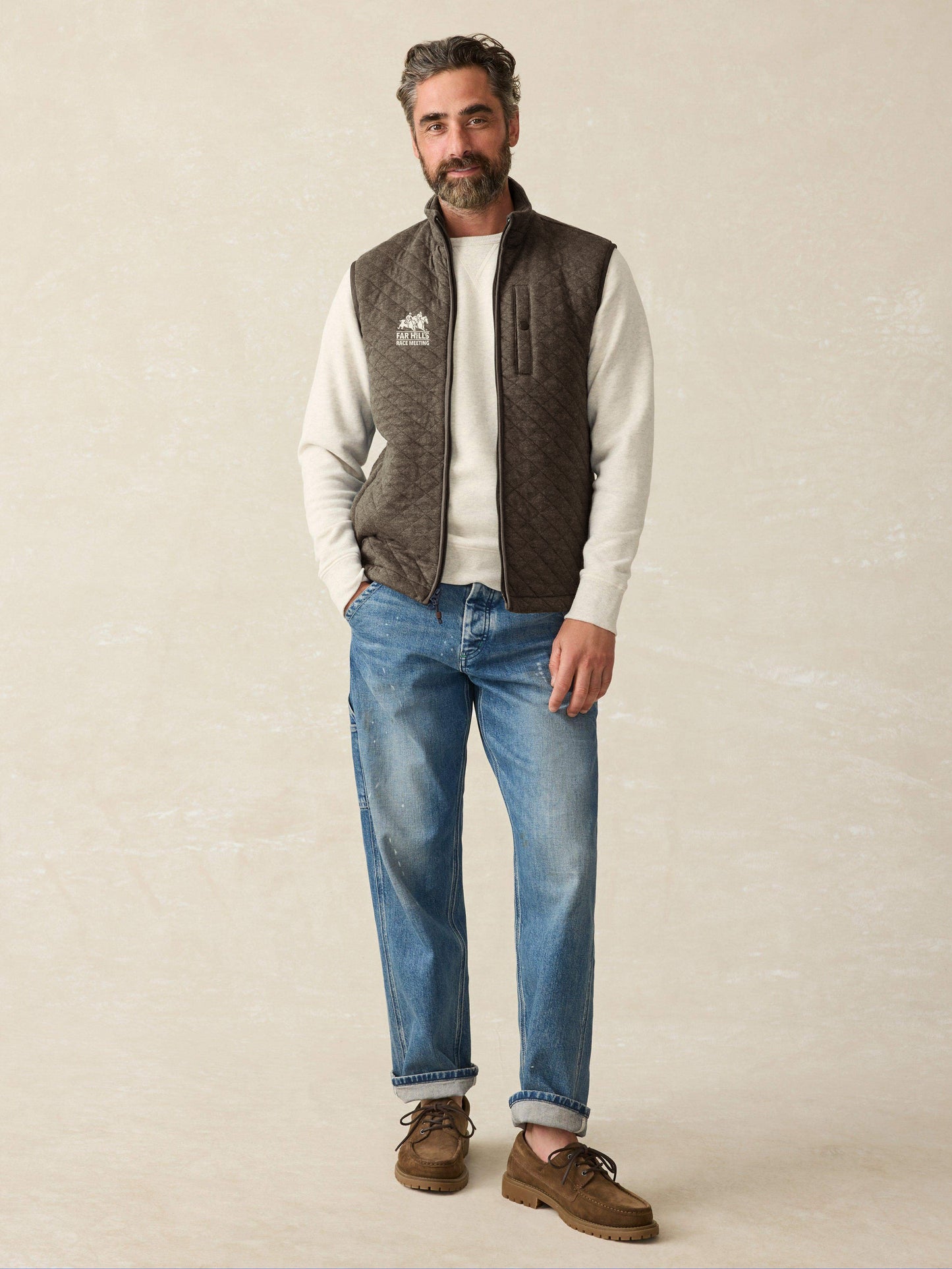 Far Hills x Faherty Quilted Fleece Vest in Mountain Branch Heather