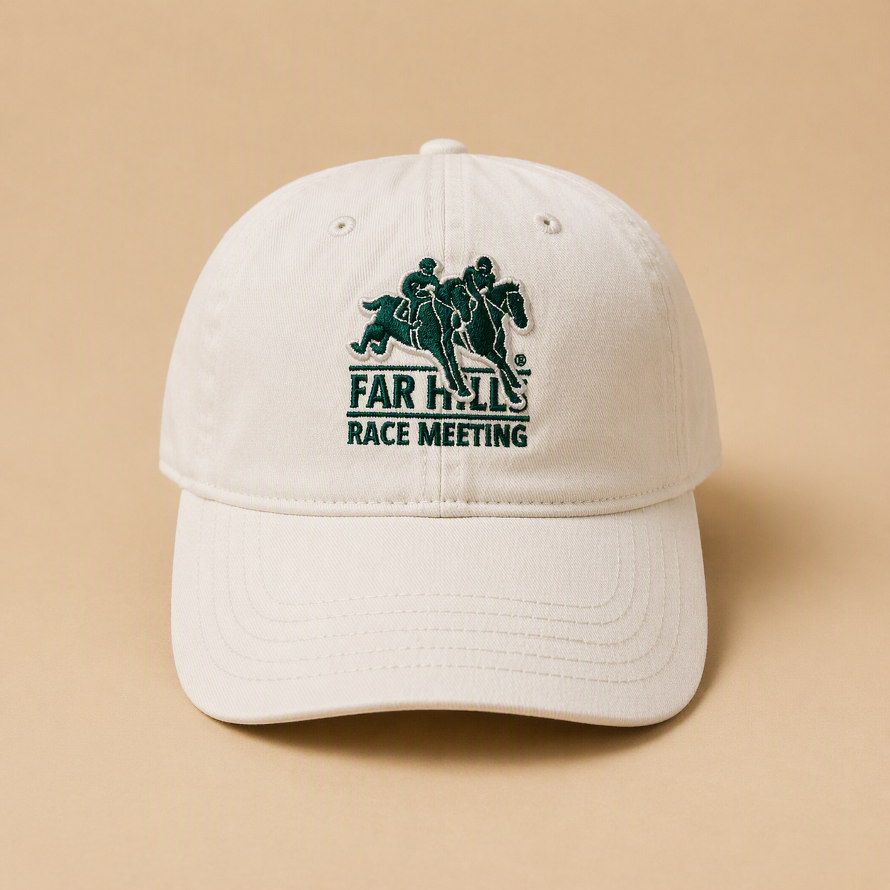 Stacked Far Hills Race Meeting Logo White Cap